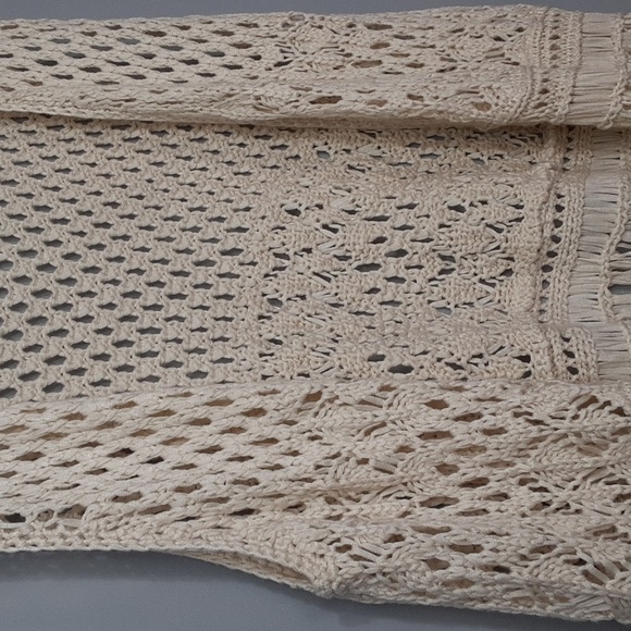 Ruby Rd. Bohemian Beige Crochet Macrame Cowgirl Western Fringe Vest - Picture 3 of 9